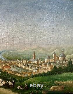 Tableau Ancien Huile Sur Toile Attribué A L'ecole Italienne. Paysage Romantique