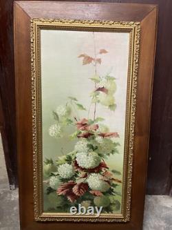 Tableau Ancien Huile Sur Toile C. Houx 1898 Bouquet Nature Morte Boule De Neige
