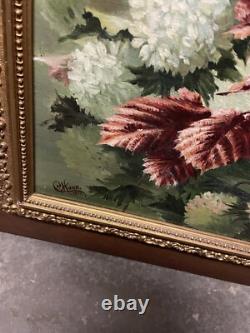 Tableau Ancien Huile Sur Toile C. Houx 1898 Bouquet Nature Morte Boule De Neige