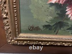 Tableau Ancien Huile Sur Toile C. Houx 1898 Bouquet Nature Morte Boule De Neige