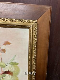 Tableau Ancien Huile Sur Toile C. Houx 1898 Bouquet Nature Morte Boule De Neige