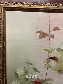 Tableau Ancien Huile Sur Toile C. Houx 1898 Bouquet Nature Morte Boule De Neige