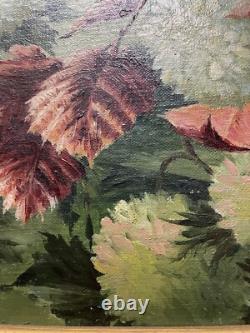 Tableau Ancien Huile Sur Toile C. Houx 1898 Bouquet Nature Morte Boule De Neige