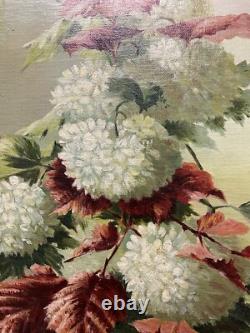 Tableau Ancien Huile Sur Toile C. Houx 1898 Bouquet Nature Morte Boule De Neige