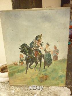 Tableau Ancien Huile Sur Toile Cuirassier Militaire Cavalier French Painting