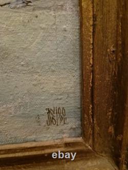 Tableau Ancien, Huile Sur Toile Russe, Paysage De Neige, Signée