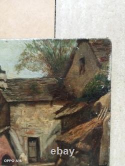 Tableau Ancien Huile Toile Paysage Maison Campagne 19 Ème Siècle