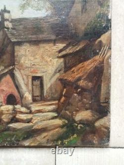 Tableau Ancien Huile Toile Paysage Maison Campagne 19 Ème Siècle