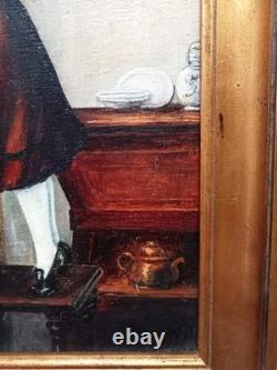 Tableau Ancien Huile Toile Portrait Femme Militaire Souvenir Signé 1919