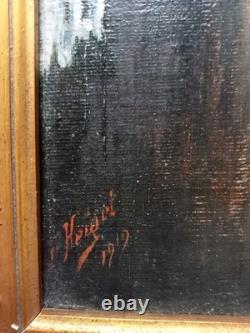 Tableau Ancien Huile Toile Portrait Femme Militaire Souvenir Signé 1919