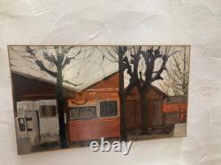 Tableau Ancien Huile /papier 1950 Miserabilisme Japonisme Maisons Paris
