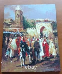 Tableau Ancien Huile peinture Orientaliste scène de marché XXème
