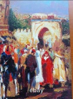 Tableau Ancien Huile peinture Orientaliste scène de marché XXème