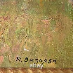 Tableau Ancien Huile s/Carton Ecole Russe Paysage L'été Indien- Signé