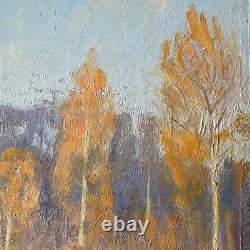 Tableau Ancien Huile s/Carton Ecole Russe Paysage L'été Indien- Signé