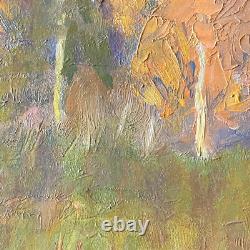 Tableau Ancien Huile s/Carton Ecole Russe Paysage L'été Indien- Signé