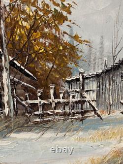 Tableau Ancien Huile sur Toile Campagne Enneigée avec Cavalier Caucase