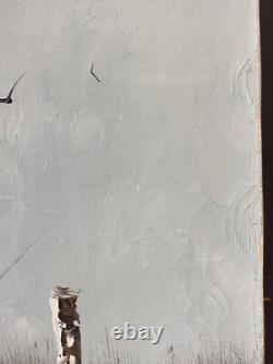 Tableau Ancien Huile sur Toile Campagne Enneigée avec Cavalier Caucase