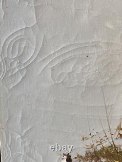 Tableau Ancien Huile sur Toile Campagne Enneigée avec Cavalier Caucase