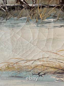 Tableau Ancien Huile sur Toile Campagne Enneigée avec Cavalier Caucase