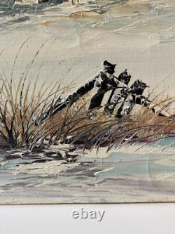 Tableau Ancien Huile sur Toile Campagne Enneigée avec Cavalier Caucase