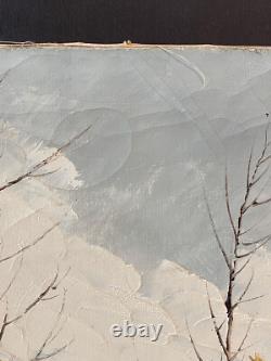 Tableau Ancien Huile sur Toile Campagne Enneigée avec Cavalier Caucase