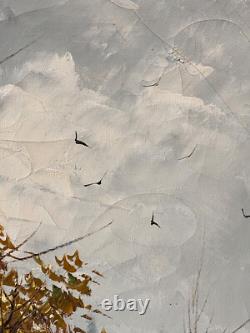 Tableau Ancien Huile sur Toile Campagne Enneigée avec Cavalier Caucase