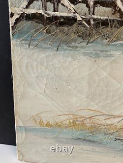 Tableau Ancien Huile sur Toile Campagne Enneigée avec Cavalier Caucase