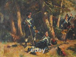 Tableau Ancien Huile sur Toile Peinture Ecole Française Militaire Soldat Guerre