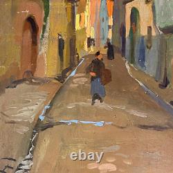 Tableau Ancien Huile sur Toile une Rue de Riquewihr Animée Alsace 1930's Signé