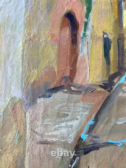 Tableau Ancien Huile sur Toile une Rue de Riquewihr Animée Alsace 1930's Signé
