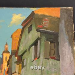 Tableau Ancien Huile sur Toile une Rue de Riquewihr Animée Alsace 1930's Signé