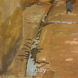 Tableau Ancien Huile sur Toile une Rue de Riquewihr Animée Alsace 1930's Signé