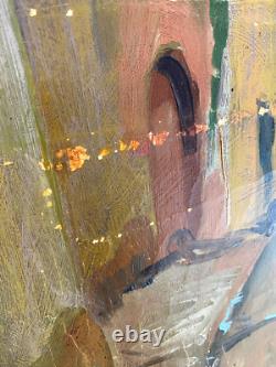 Tableau Ancien Huile sur Toile une Rue de Riquewihr Animée Alsace 1930's Signé