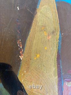 Tableau Ancien Huile sur Toile une Rue de Riquewihr Animée Alsace 1930's Signé