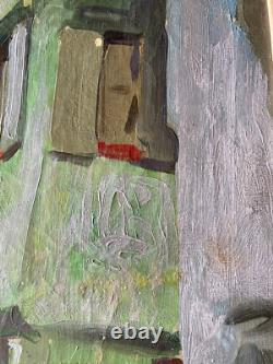 Tableau Ancien Huile sur Toile une Rue de Riquewihr Animée Alsace 1930's Signé