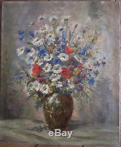 Tableau Ancien Huile sur toile Bouquet de Fleurs signé XXe