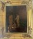 Tableau Ancien Huile sur toile Scène enfants au coin du feu Cadre doré