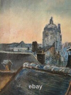 Tableau Ancien Huile sur toile signée René Bellanger toits levé du soleil Paris