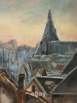 Tableau Ancien Huile sur toile signée René Bellanger toits levé du soleil Paris