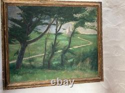 Tableau Ancien Huile /toile -ecole De Pont Aven Paysage-arbre- Chapelle-nabis