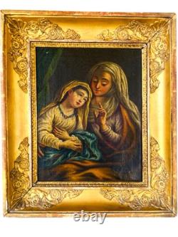 Tableau Ancien L'éducation De La Vierge Huile D'àpres Charles Antoine Coypel