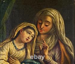 Tableau Ancien L'éducation De La Vierge Huile D'àpres Charles Antoine Coypel