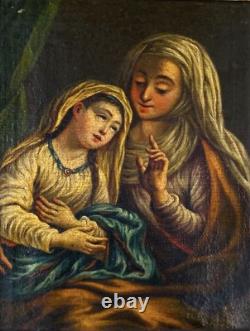 Tableau Ancien L'éducation De La Vierge Huile D'àpres Charles Antoine Coypel