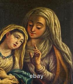 Tableau Ancien L'éducation De La Vierge Huile D'àpres Charles Antoine Coypel
