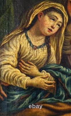 Tableau Ancien L'éducation De La Vierge Huile D'àpres Charles Antoine Coypel