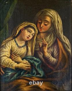 Tableau Ancien L'éducation De La Vierge Huile D'àpres Charles Antoine Coypel