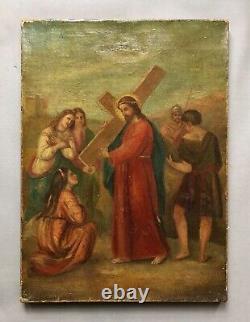 Tableau Ancien, Le Christ Portant La Croix, Huile Sur Toile, Peinture, XIXe