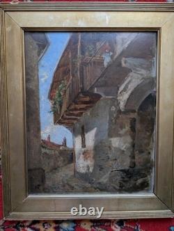 Tableau Ancien Marcel FONTAYNE (1888-1948) Huile / Carton Village Montagne