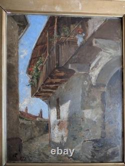 Tableau Ancien Marcel FONTAYNE (1888-1948) Huile / Carton Village Montagne